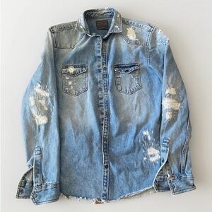 Zara Light Blue Distressed Casual Shirt